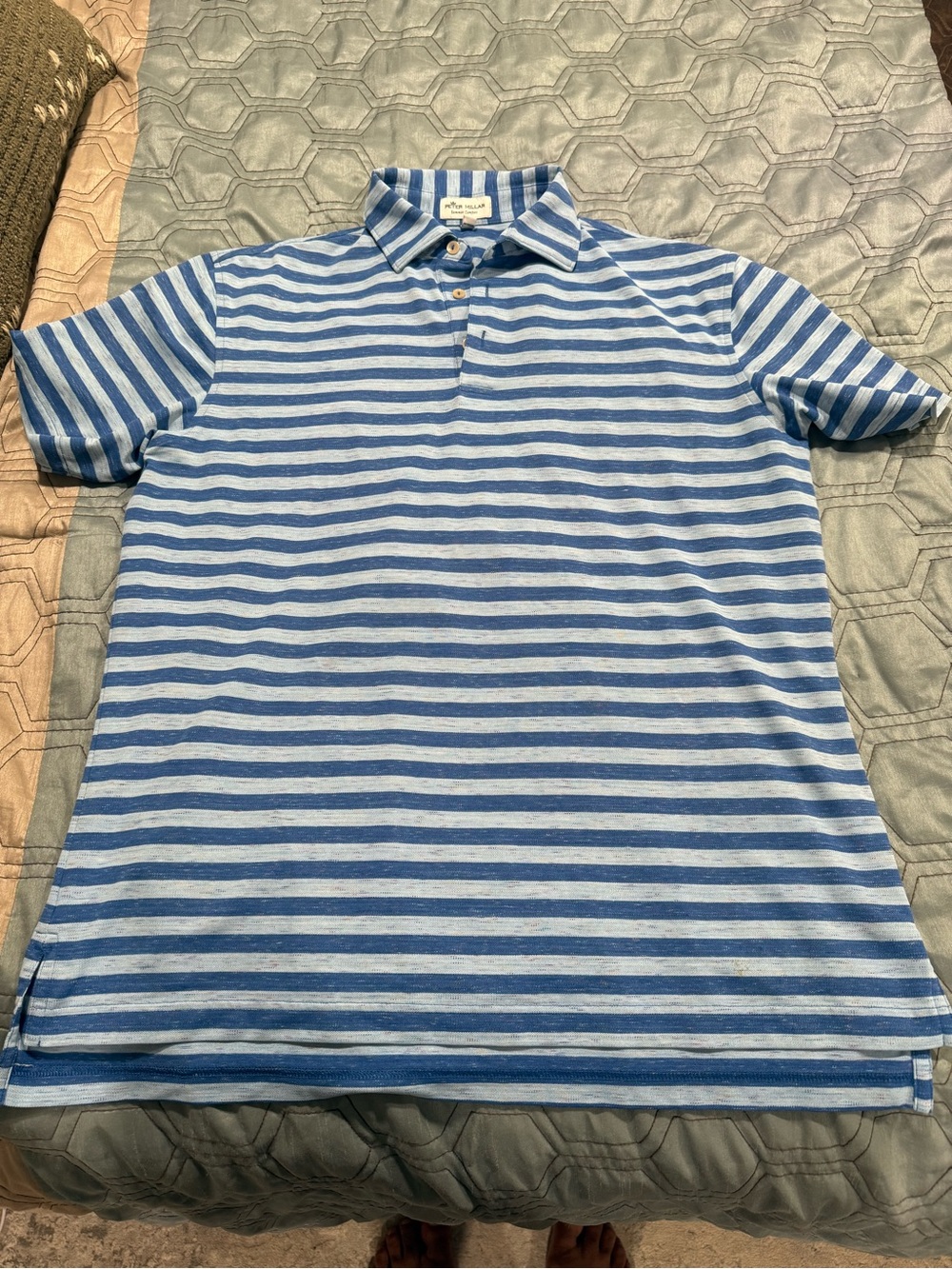 Peter Millar Summer Comfort Golf Shirt Blue Striped w/ Color Flecks Size M